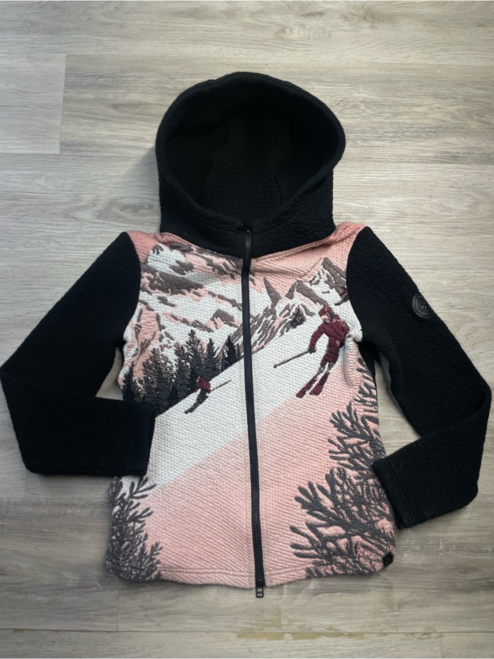 Girls' Hooded Ski Graphic Puffer Jacket in Pink and Black
